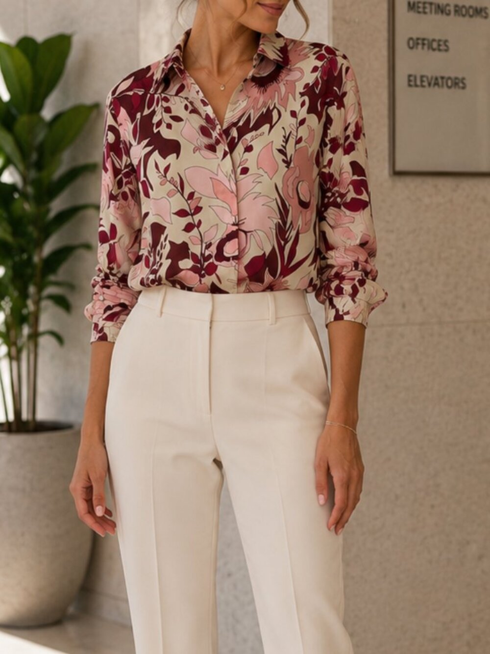Floral Button-Down Shirt in Pink and Burgundy - Unknown Brand